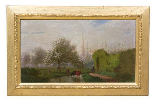 Attributed to George Quincy Thorndike (American, 1825-1886) Pastoral Landscape oil on...