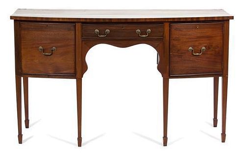 A Federal Mahogany Bowfront Sideboard Height 36 x width 60 1/2 x depth 23 inches.