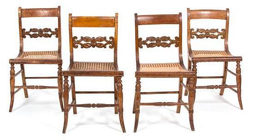 A Group of Four Victorian Style Tiger Maple Side Chairs