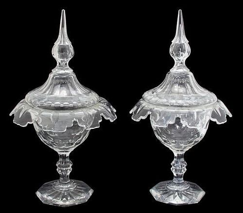 A Pair of Cut Crystal Covered Tazzas Height 13 1/4 inches.