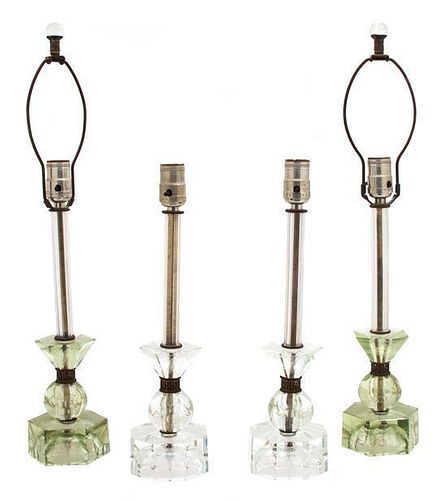 Two Pairs of Etched Lucite Columnar-form Table Lamps Height 16 inches.