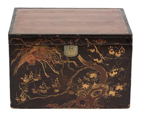 A Chinese Tea Chest Height 16 1/4 x width 25 x depth 20 1/4 inches.