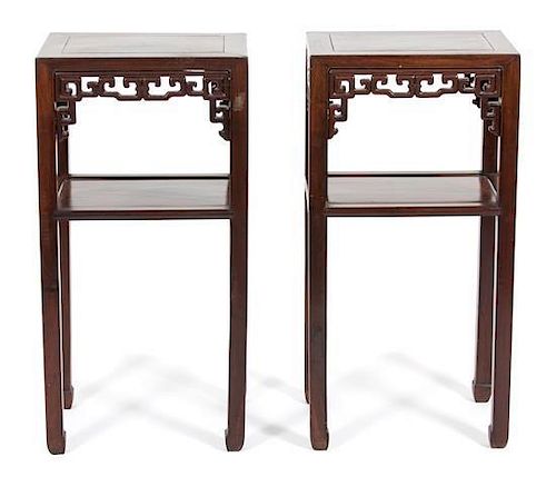 A Pair of Carved Chinese Rosewood Side Tables