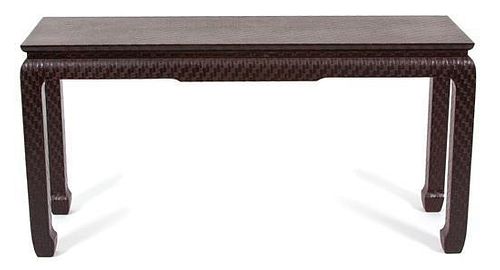 A Contemporary Black and Red Patterned Wrapped Chinese Style Console Table