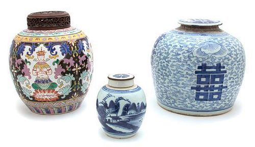 A Group of Three Chinese Covered Ginger Jars