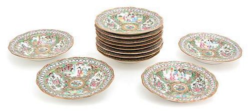 Ten Rose Canton Decorated Porcelain Plates
