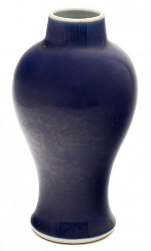 A Chinese Blue Glazed Porcelain Baluster Vase