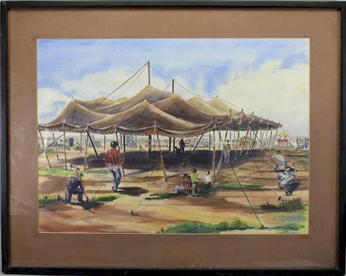 Signed, 20th C. Circus Scene with Figures