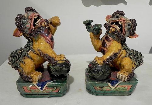 Pair of Chinese polychrome ceramic roof tiles