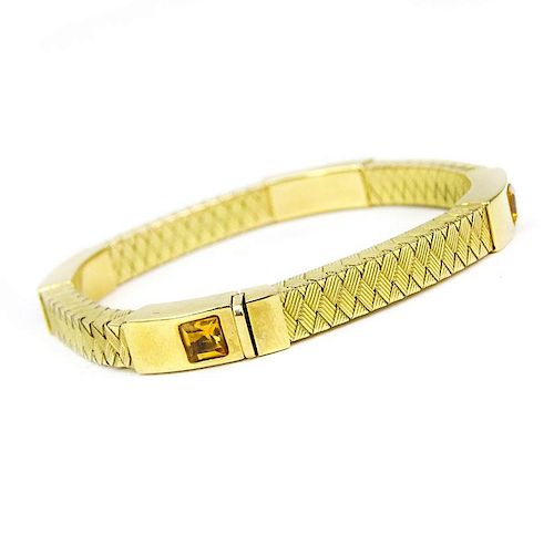 Vintage Italian Finely Made Citrine and 18 Karat Yellow Gold Flexible Link Bangle Bracelet.