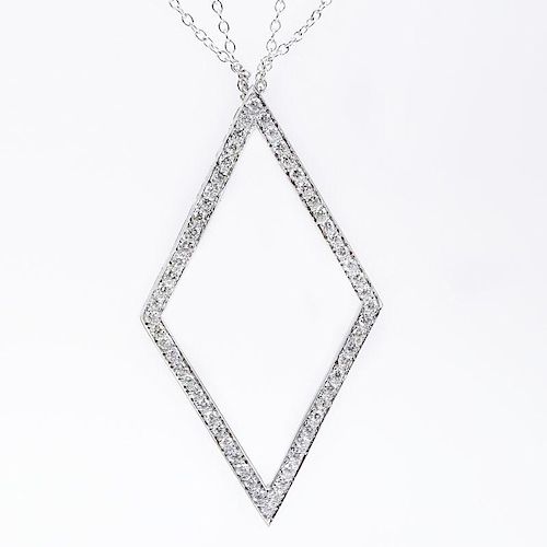 Contemporary Design Diamond and 18 and 14  Karat White Gold Pendant Necklace.