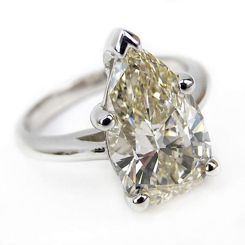 GIA Certified 4.33 Carat Pear Brilliant Cut Diamond and 14 Karat White Gold Engagement Ring.