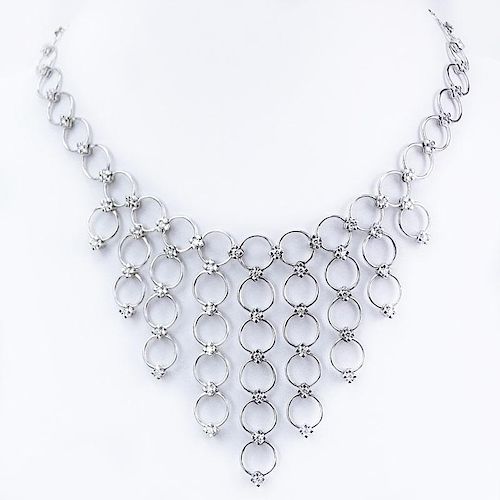 Contemporary Design Approx. 3.25 Carat Round Brilliant Cut Diamond and 18 Karat White Gold Necklace.