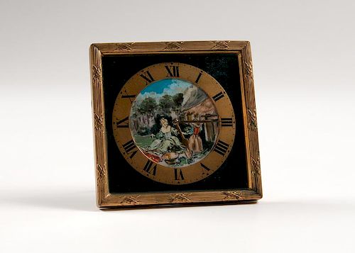 French Desk Clock with Painted Miniature on Ivory