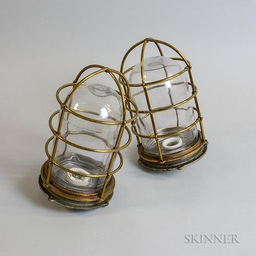 Pair of Russell & Stoll Brass and Glass Lanterns, ht. 12 in.