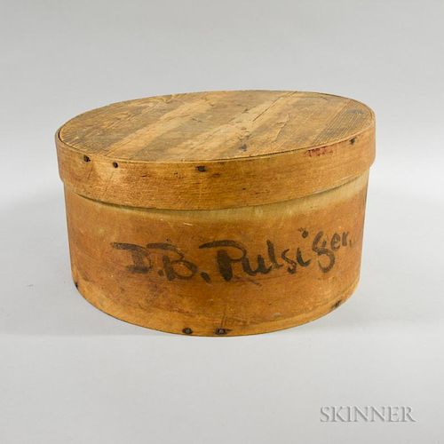 Lapped-seam Lidded Cheese Box, signed "D.B. Pulsifer," ht. 8 1/2, dia. 18 in.
