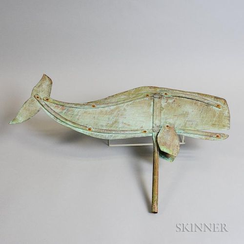 Patinated Sheet Copper Sperm Whale Weathervane, 20th century, ht. 16, lg. 26 in.