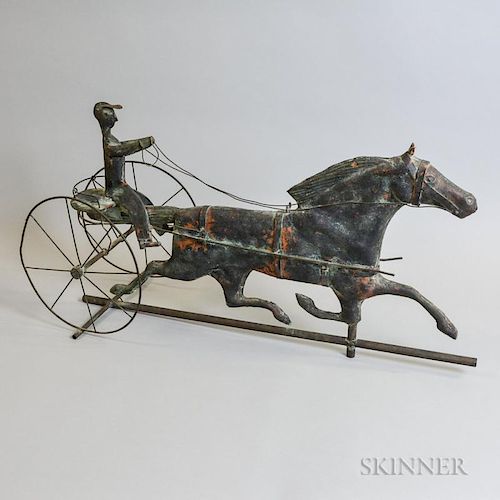 Molded Copper Horse and Sulky Weathervane, (imperfections), ht. 17, lg. 34 in.