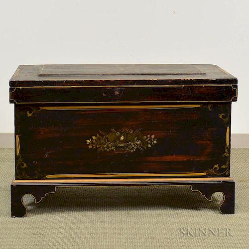 Stenciled and Painted Six-board Chest, ht. 26, wd. 42, dp. 20 in.