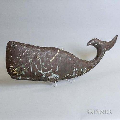 Molded Sheet Copper Whale Weathervane, (imperfections), lg. 36 in.