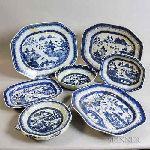 Seven Pieces of Canton Porcelain Tableware, (restoration), lg. to 17 in.