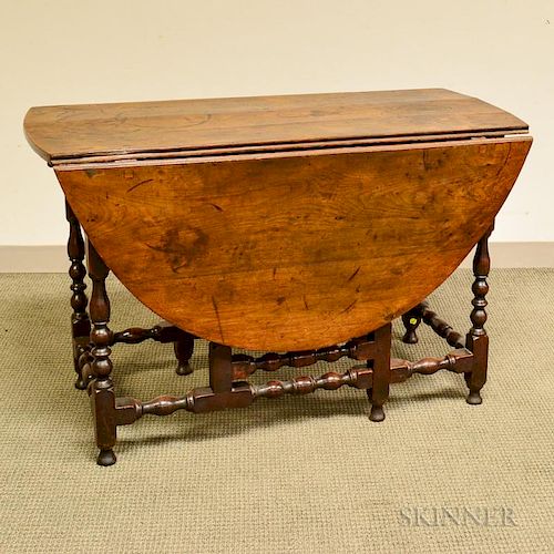 William and Mary Walnut Gate-leg Table, (restoration), ht. 30 1/4, wd. 21 1/2, dp. 48 in.