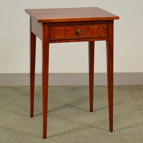 Eldred Wheeler Federal-style Tiger Maple One-drawer Stand, ht. 27 1/2, wd. 18 3/4, dp. 17 1/2 in.