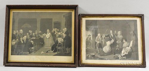 Five Framed Prints of American Historical Scenes, The Spirit of 76, two copies of The First Prayer In Congress, Lincoln And H