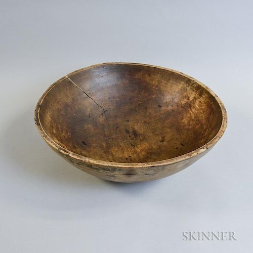 Large Turned Maple Bowl, (imperfections), ht. 6 3/4, wd. 21 1/2, dp. 20 1/4 in.