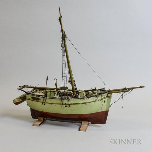 Primitive Carved and Painted Wood Ship Model of the Jenny, 20th century, ht. 18 1/2, lg. 20 in.