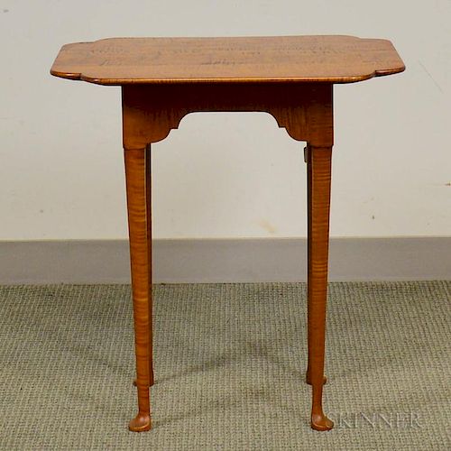 Eldred Wheeler Queen Anne-style Tiger Maple Tea Table, ht. 25, wd. 26, dp. 18 1/2 in.