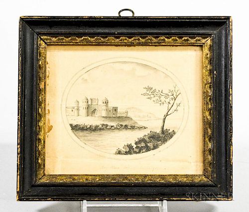 Framed Pen and Ink Sketch of Halifax, signed and dated "Mary Prince fecit Halifax 1782," ht. 6, wd. 7 in.
