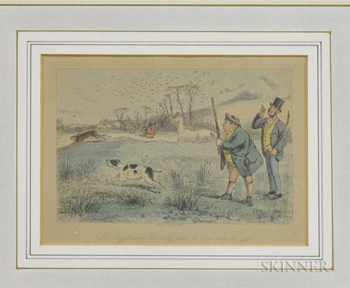 Framed John Leech Print of a Hunting Scene, sight size 5 x 7 in.