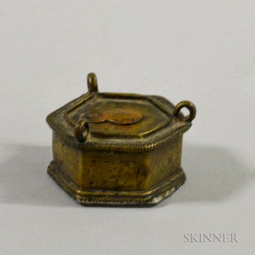 Small Continental Brass Hanging Oil Lamp, dia. 2 1/2 in.