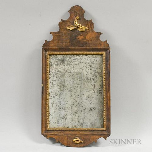 Small Continental Parcel-gilt Walnut Veneer Mirror, 18th century, ht. 22 in.