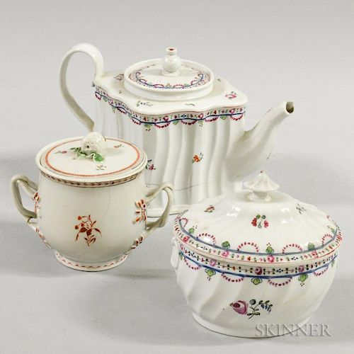 Three Export Porcelain Items, two covered sugars and a teapot, (imperfections), ht. to 6 1/2 in.