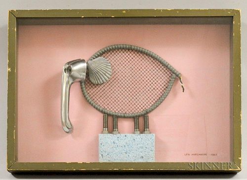 Lou Hirshman (American, 1907-1984) Outsider Art Elephant Sculpture in a Shadow Box, ht. 16, wd. 22 3/4 in.