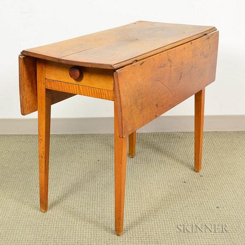 Federal Maple One-drawer Drop-leaf Table, 19th century, (imperfections), ht. 28 1/4, wd. 36, dp. 18 3/4 in.