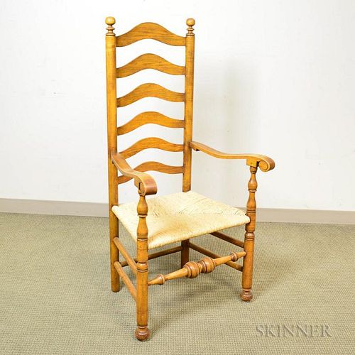 Wallace Nutting Turned Maple Ladder-back Chair, stamped on stretcher "Wallace Nutting 491," ht. 51 1/4 in.