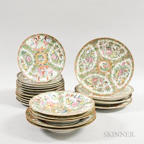 Twenty-two Rose Medallion Porcelain Plates, (imperfections), dia. to 9 1/2 in.