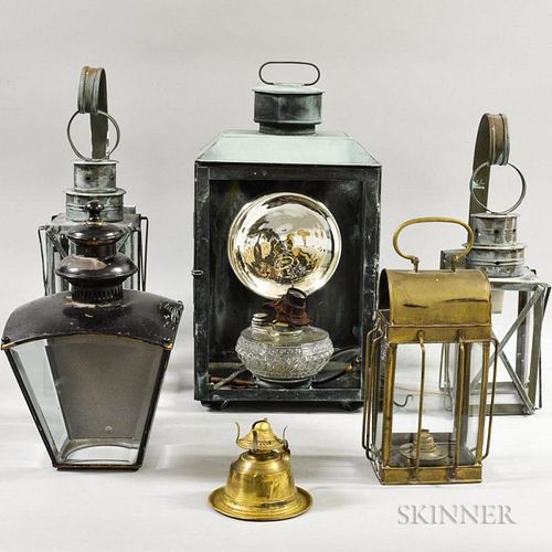 Six Copper, Brass, and Tin Lanterns, ht. to 22 in.