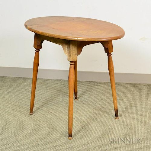 Queen Anne-style Maple Splay-leg Oval-top Tea Table, (imperfections), ht. 27 3/4, wd. 34, dp. 23 1/2 in.