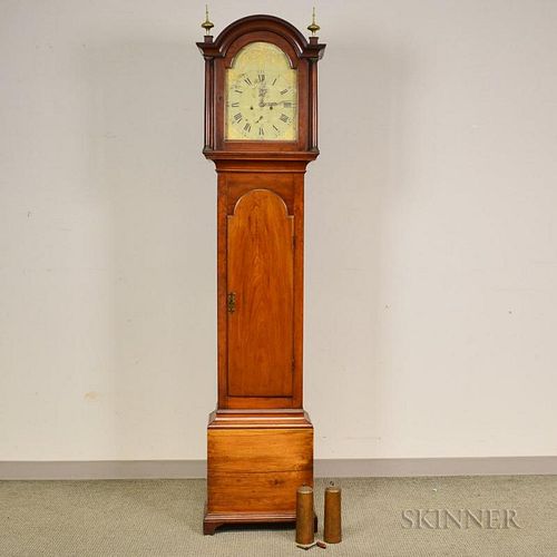 Chippendale Cherry Tall Clock, with a painted sheet iron dial, (imperfections), ht. 86 in.