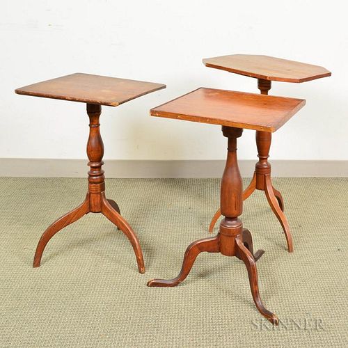 Three Federal Cherry Candlestands, 19th century, (imperfections), ht. to 27 in.