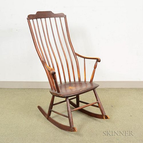Red-painted Windsor Armed Rocking Chair, 19th century, ht. 43 1/2 in.