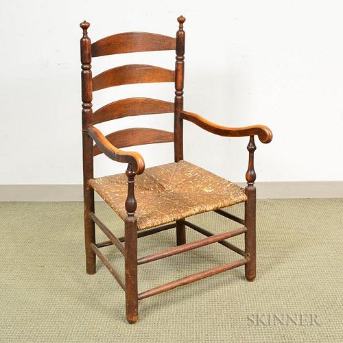 Turned Maple Ladder-back Armchair, New England, 18th century, (imperfections), ht. 42 1/2, seat ht. 15 in.