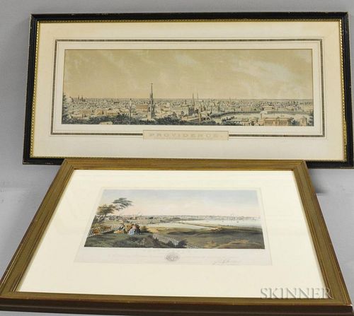 Two Framed Lithographs of Providence, Rhode Island, Bachelder's Providence, R.I./Harbor View, and Providence from Prospect Te