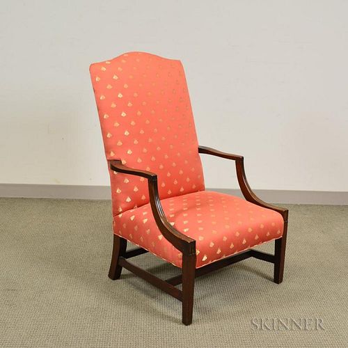 Federal-style Carved and Upholstered Mahogany Lolling Chair, ht. 43 in.