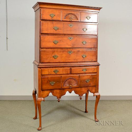 Queen Anne Fan-carved Maple High Chest, (imperfections), ht. 72 1/2, wd. 38 1/2, dp. 19 in.