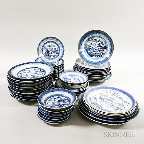 Approximately Fifty-four Canton Porcelain Plates, (imperfections), dia. to 10 in.